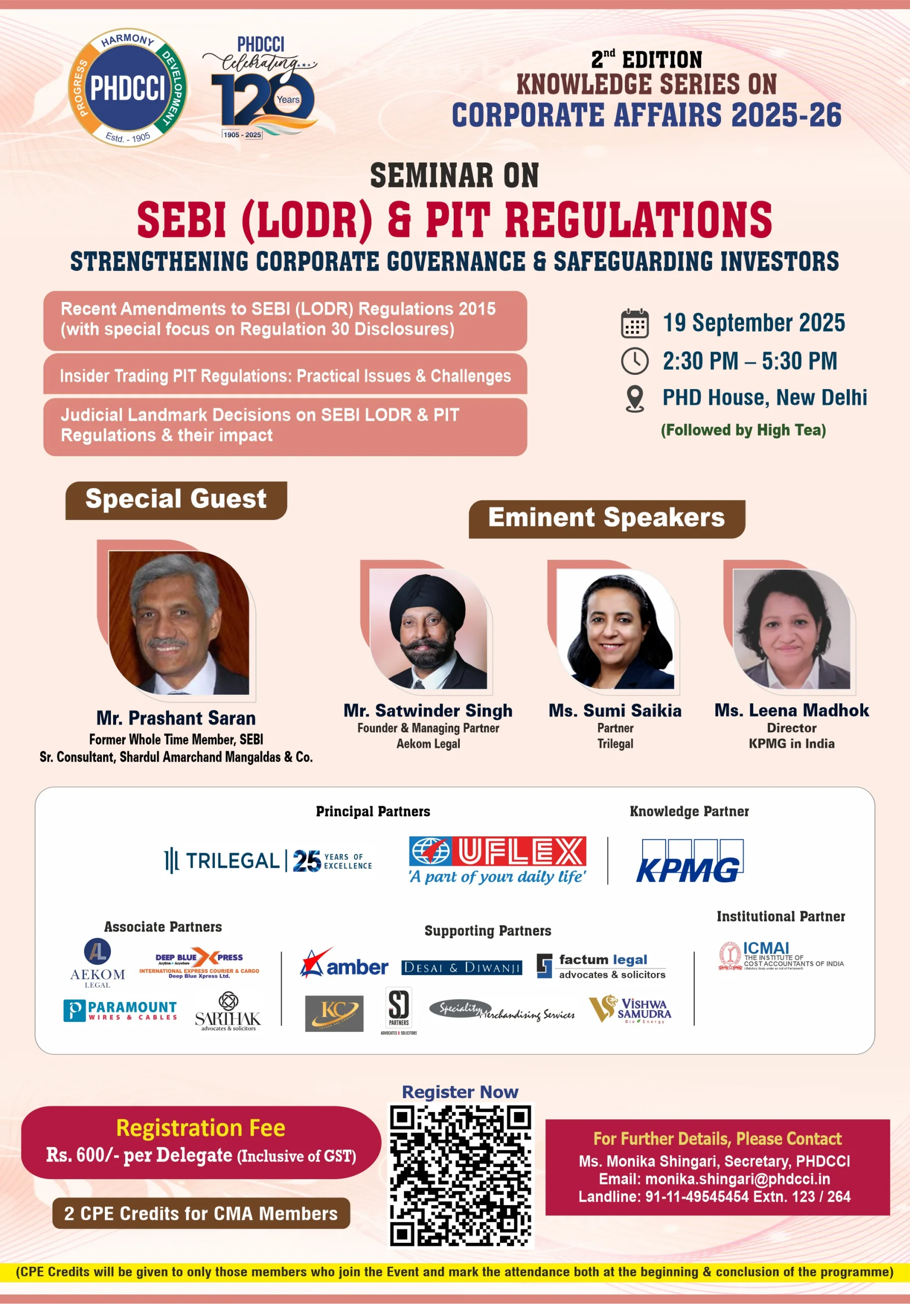 SEMINAR ON SEBI (LODR) & PIT REGULATIONS STRENGTHENING CORPORATE GOVERNANCE & SAFEGUARDING INVESTORS