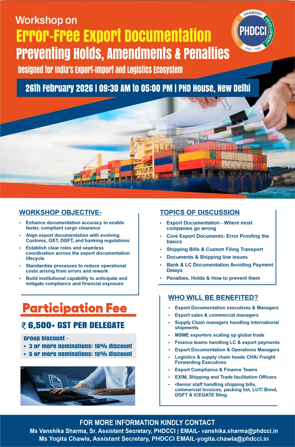 PHDCCI One-Day Workshop on Error-Free Export Documentation: Preventing Holds, Amendments & Penalties