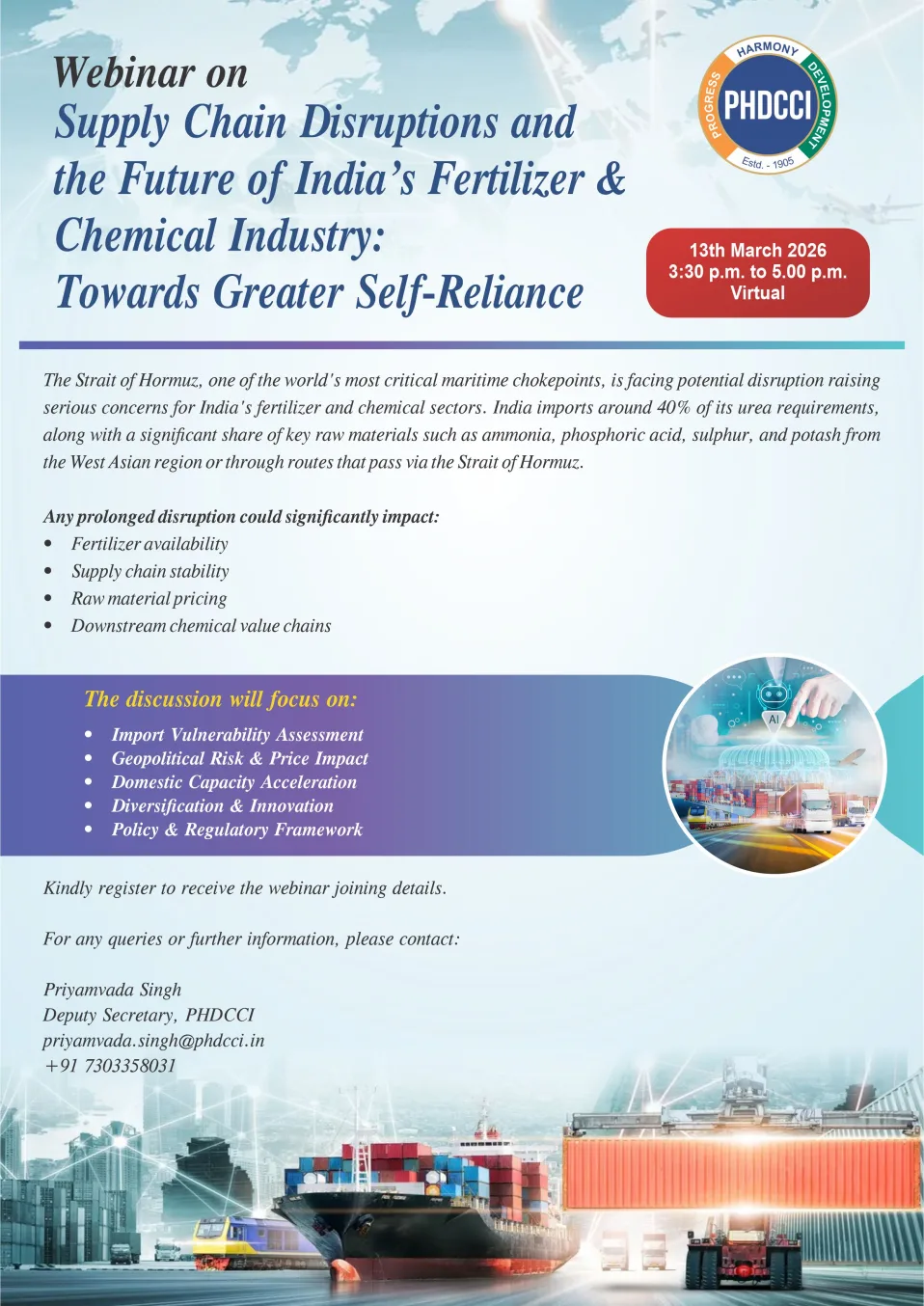 phdcci Webinar on Supply Chain Disruptions and the Future of India’s Fertilizer & Chemical Industry: Towards Greater Self-Reliance