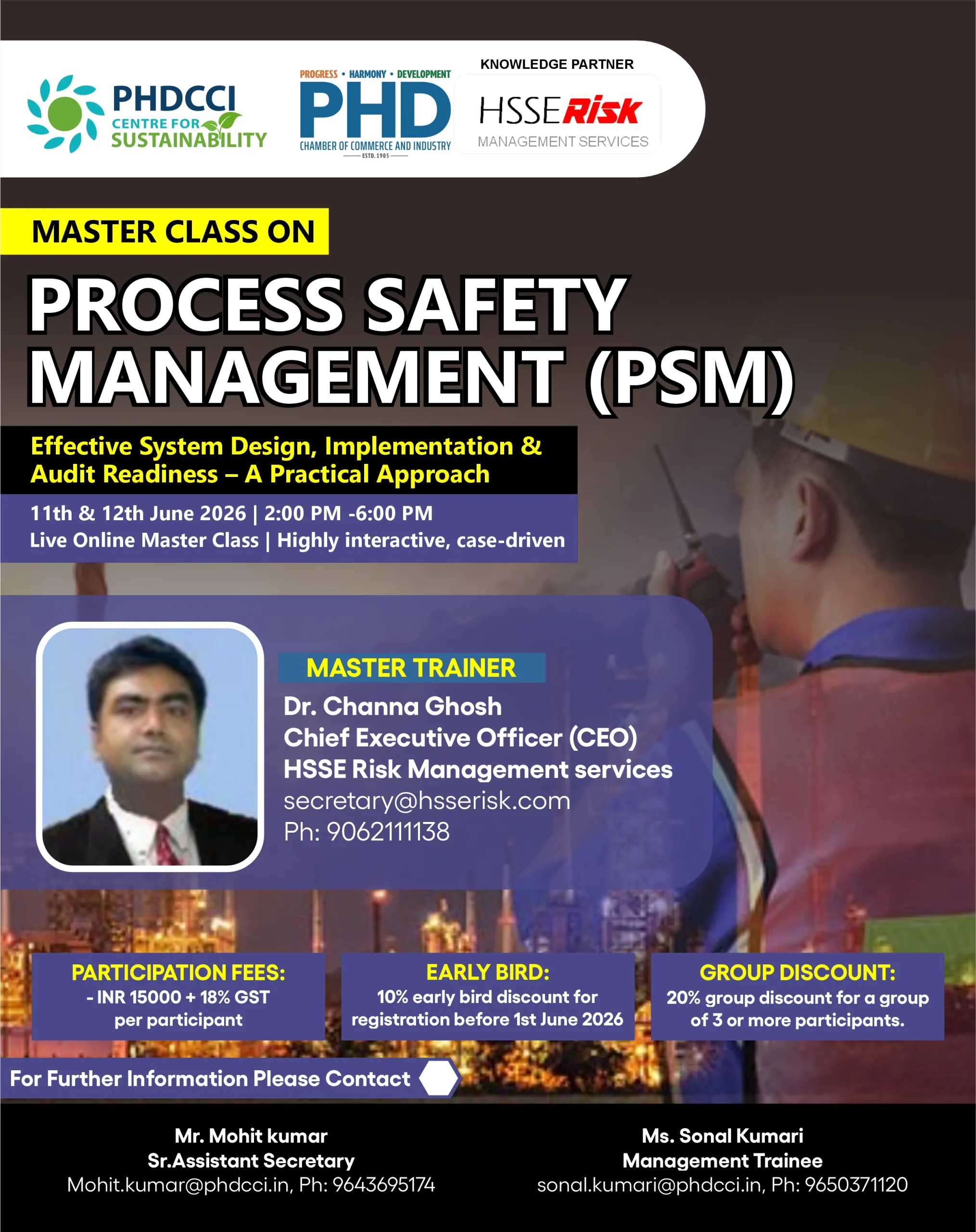 Masterclass on Process safety management : Effective System Design, Implementation & Audit Readiness – A Practical Approach