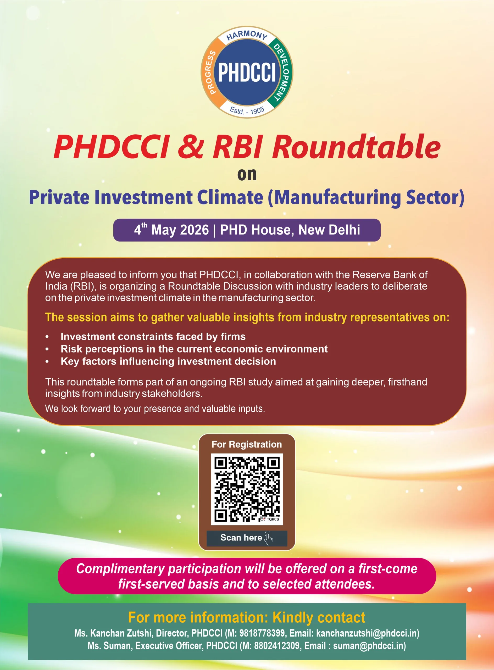 PHDCCI & RBI Roundtable on Private Investment Climate (Manufacturing Sector)