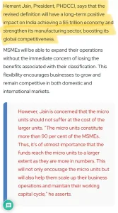 phdcci Coverage of inputs by Mr. Hemant Jain, President, PHDCCI, featured in SME Futures on the modified MSME definition.
