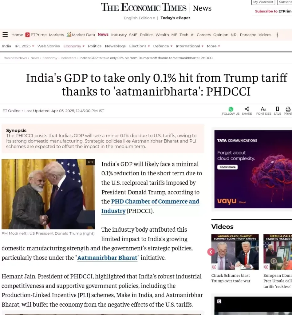 PHDCCI coverage on Trump reciprocal tariff.