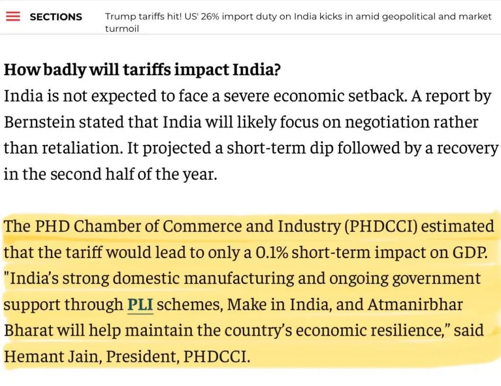 Mr. Hemant Jain, President, PHDCCI inputs featured in The Economic Times on Trump reciprocal tariff.