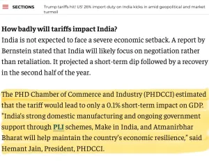 phdcci Mr. Hemant Jain, President, PHDCCI inputs featured in The Economic Times on Trump reciprocal tariff.
