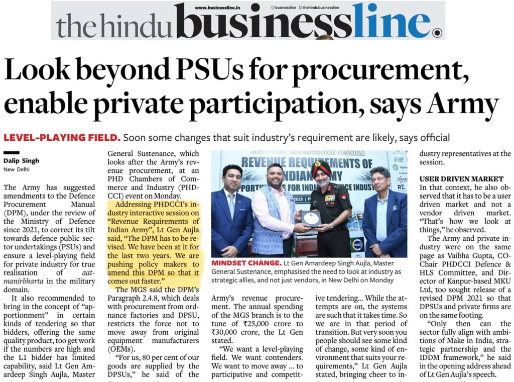 Coverage of PHDCCI Industry Interactive Session on Revenue Requirements of Indian Army at PHD House, New Delhi.