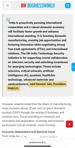 phdcci Coverage featuring inputs by Mr. Hemant Jain, President, PHDCCI, in an exclusive story on economic nationalism by Business World.