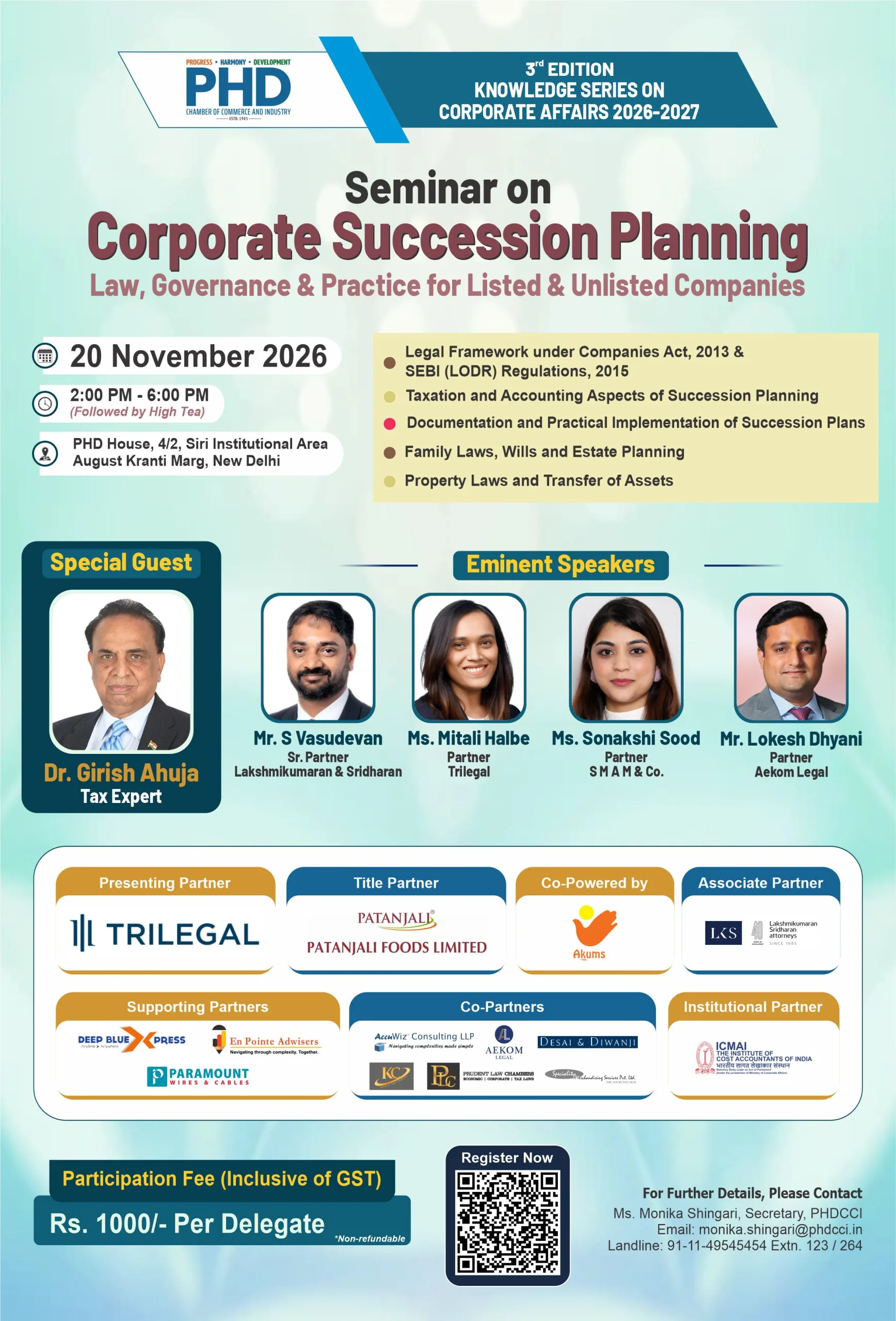 Seminar on CORPORATE SUCCESSION PLANNING : Law, Governance & Practice for Listed & Unlisted Companies
